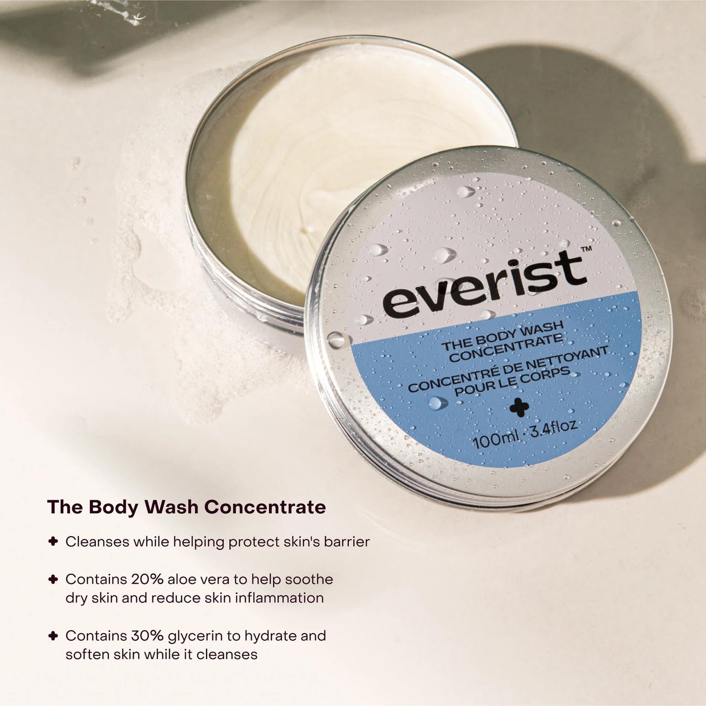 Everist The Hydrating Body Duo Bundle Tin, The Body Wash Concentrate Tin 3.4 fl oz, The Compostable Konjac Sponge
